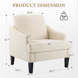 Modern Accent Chairs Wood Legs, Beige Upholstered Reading Armchair, Mid-Century Leisure Comfy Single Sofa Chair for Living Room, Bedroom, Home, Offic