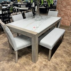 DINING ROOM TABLE SET 6 PIECES GENIUNE MARBLE - [NEW]