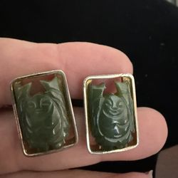 Rare Vintage Hand Carved Jade Buddha Cufflinks