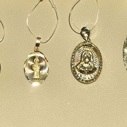 10k 14k yellow gold tricolor gold 925 silver Christ Sacred Heart Virgin medallions Pendants Medallas dijes Cristo Sagrado Corazon Virgen oro plata