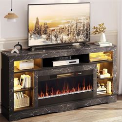 Tall TV Stand with 36" Fireplace, 71 Inch High LED Entertainment Center with Storage Cabinet for TVs Up to 80", TV Console with Electric Fireplace for