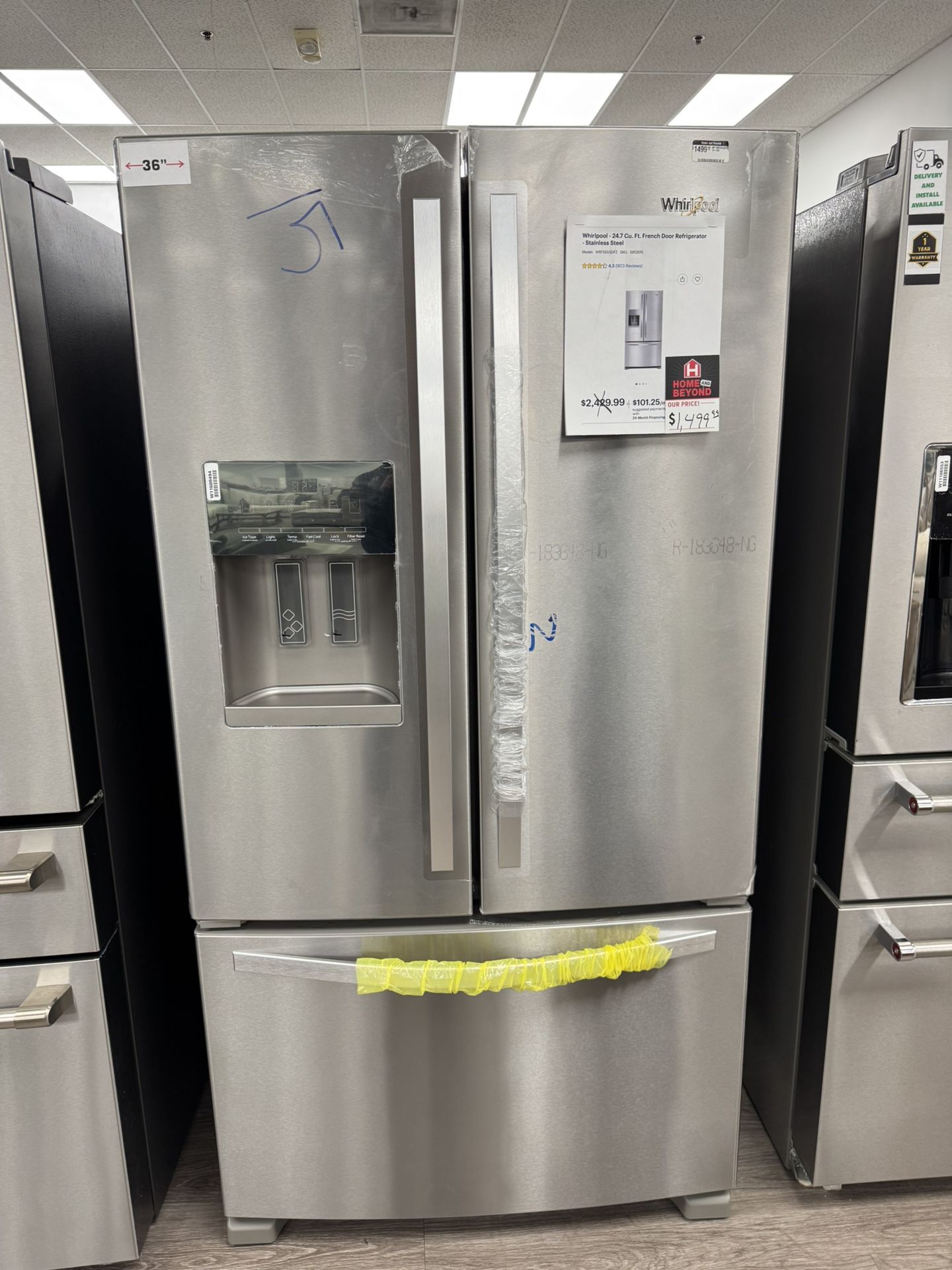 Whirlpool - 24.7 Cu. Ft. French Door Refrigerator - Stainless Steel Model: WRF555SDFZ