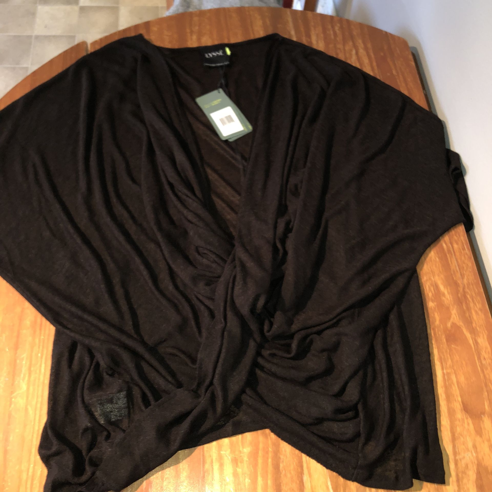 NWT LYSSE Size XL Black Oversized Semi Sheer Cross Front Sweater