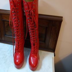 KNEE-HIGH LACE UP BOOTS  5"CHUNKY HEEL
