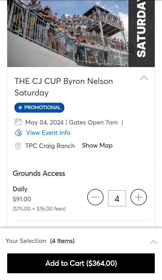 Byron Nelson PGA Tournament 4 Tickets