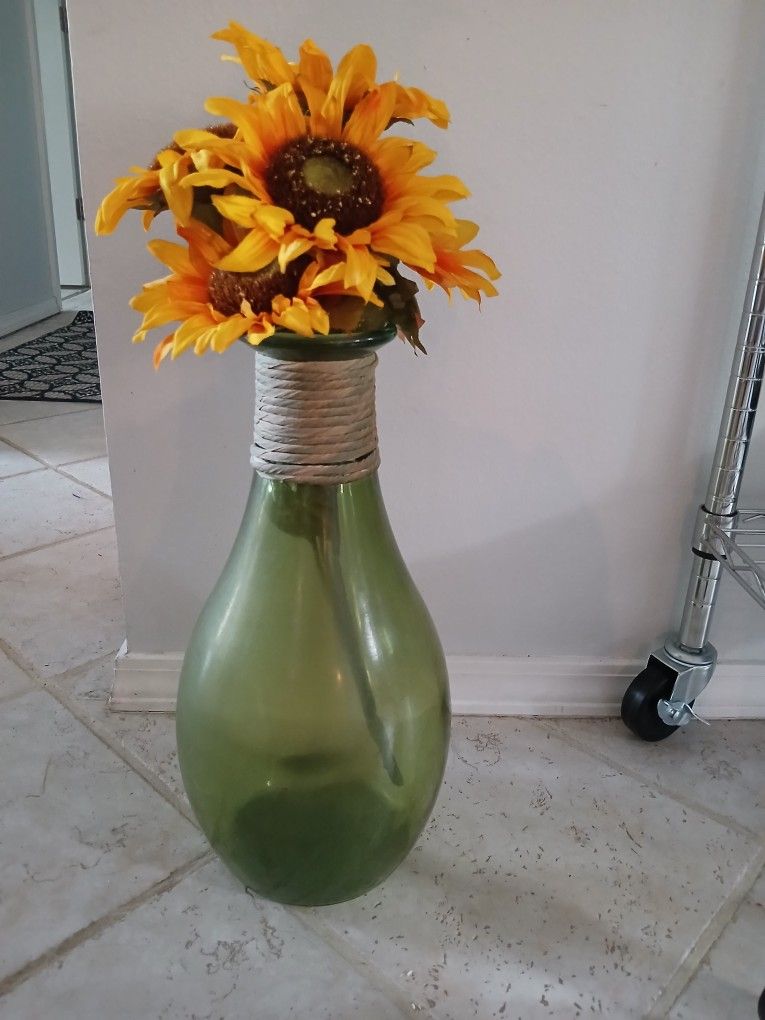 Vintage San Miguel Green Recycled Glass Vase w/ Twine Neck – Spain