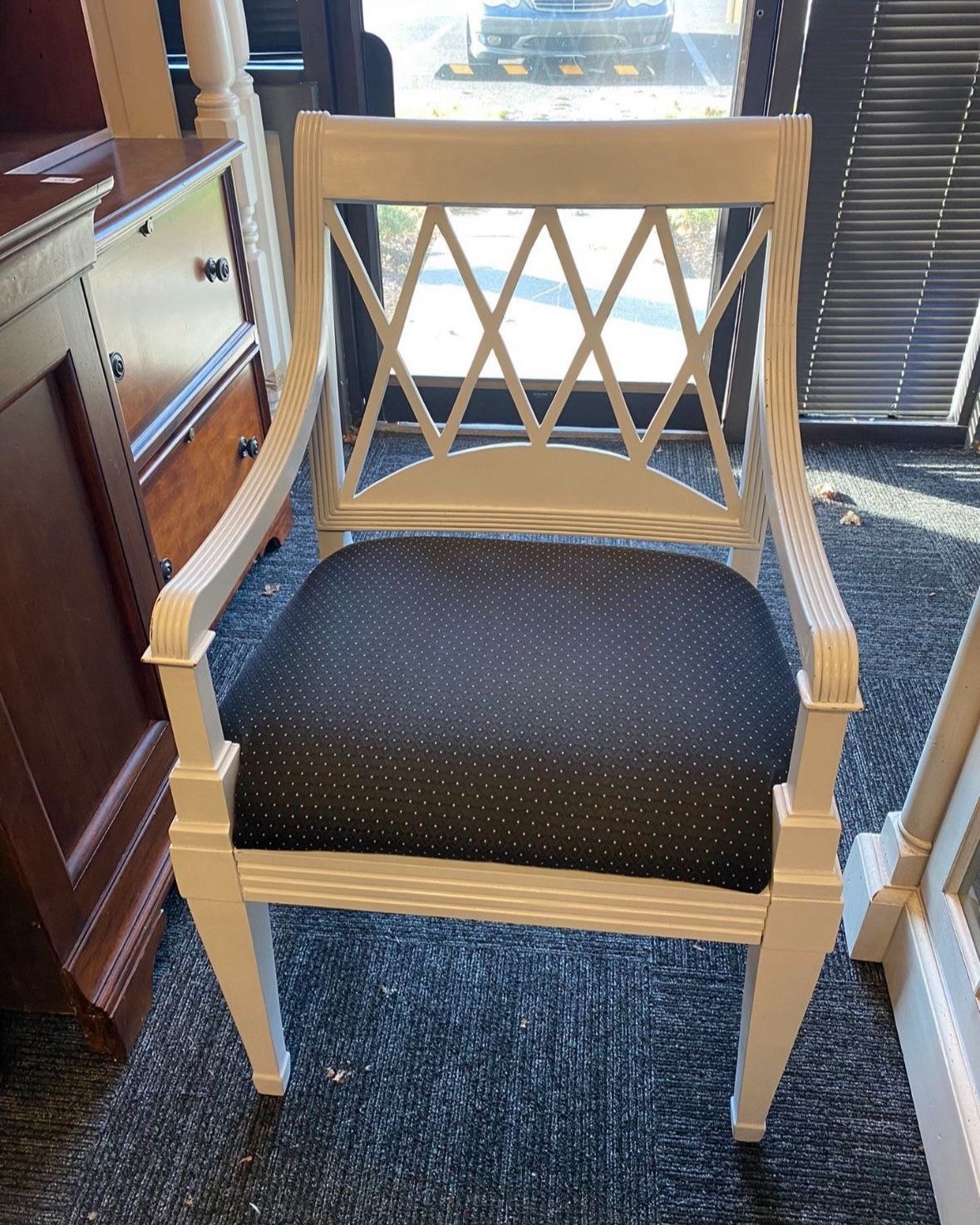 Antique Solid wood chair-white with ornate cushion