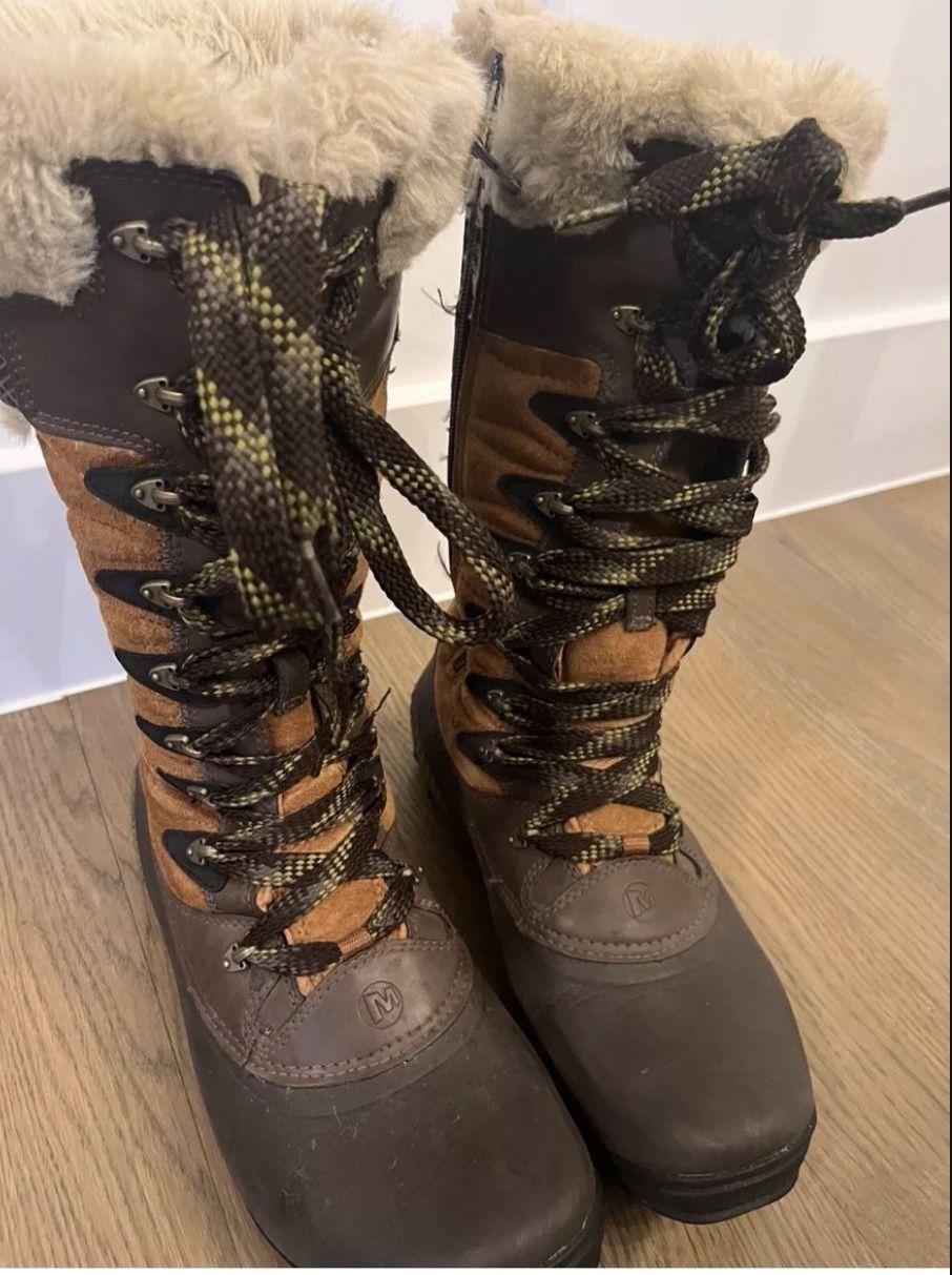 Merrell Winterbelle Peak Waterproof Boots Womens 9 Insulated Faux Fur Opti-Warm