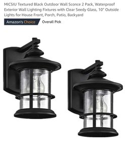 MICSIU Textured Black Outdoor Wall Sconce 2 Pack, Waterproof Exterior Wall Lighting Fixtures with Clear Seedy Glass, 10" Outside Lights for House Fron