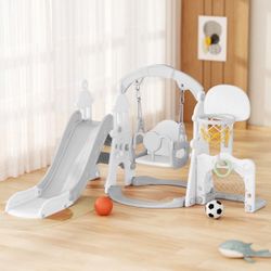 XJD 6-in-1 Toddler Slide and Swing Set Gray