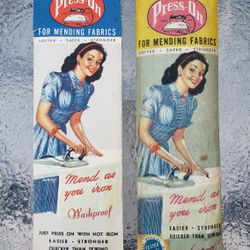 Vintage 1935 Iron Press On Mending Fabrics in Original Package Antique