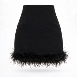 Lulus Celebratory Sweetie Black Ostrich Feather Mini Skirt Sz S High Waist A-Line Party Cocktail