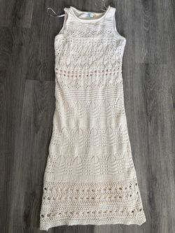 C&C California Cream Sleeveless Crochet Pointelle- Knit Mini Tank Dress Size Small