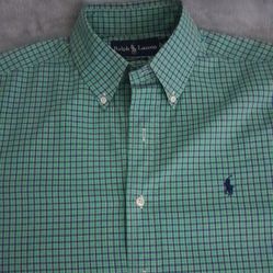 Polo Ralph Lauren Button Down Men's Dress Shirt Size:M (15 Neck 32/33) Color:Blue/Green Plaid 