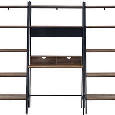 Walker Edison Rustic Oak 3 PCS Home Office Desk Ladder  Bookshelves