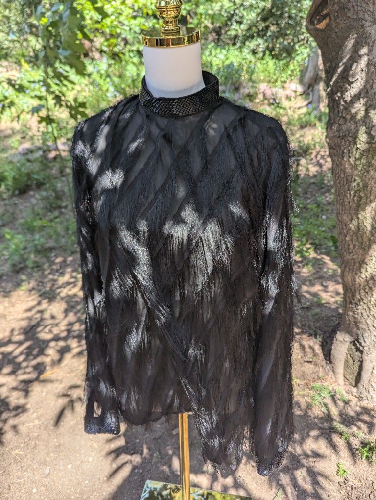 H&M Edition Women's Small Black Fringe Blouse