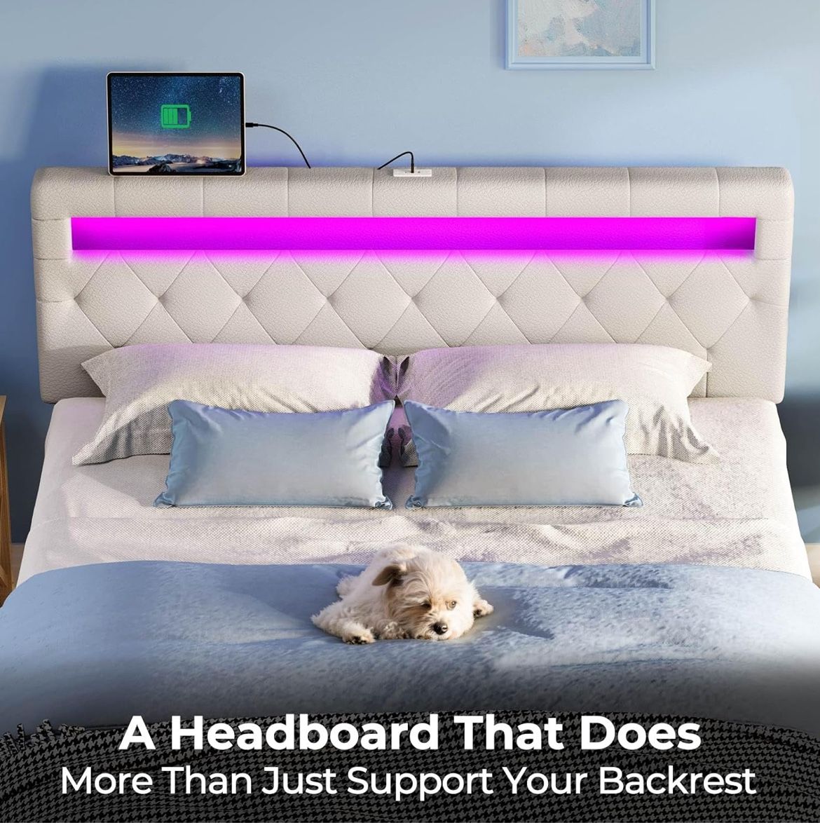 Brand New Full/Queen Headboard with RGB LED Lights – Modern Tufted Design