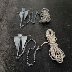 2 Anchors w/Chain & Rode ( Used On A 23’ Boat)