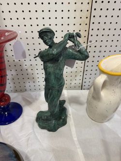 MAITLAND SMITH LTD Handmade Bronze Golfer Statue Sculpture Figure 14" Tall