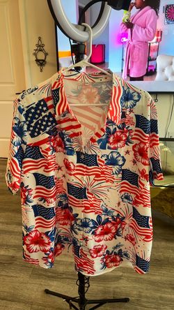 American Flag Hawaiian Button-Up Shirt 2XL