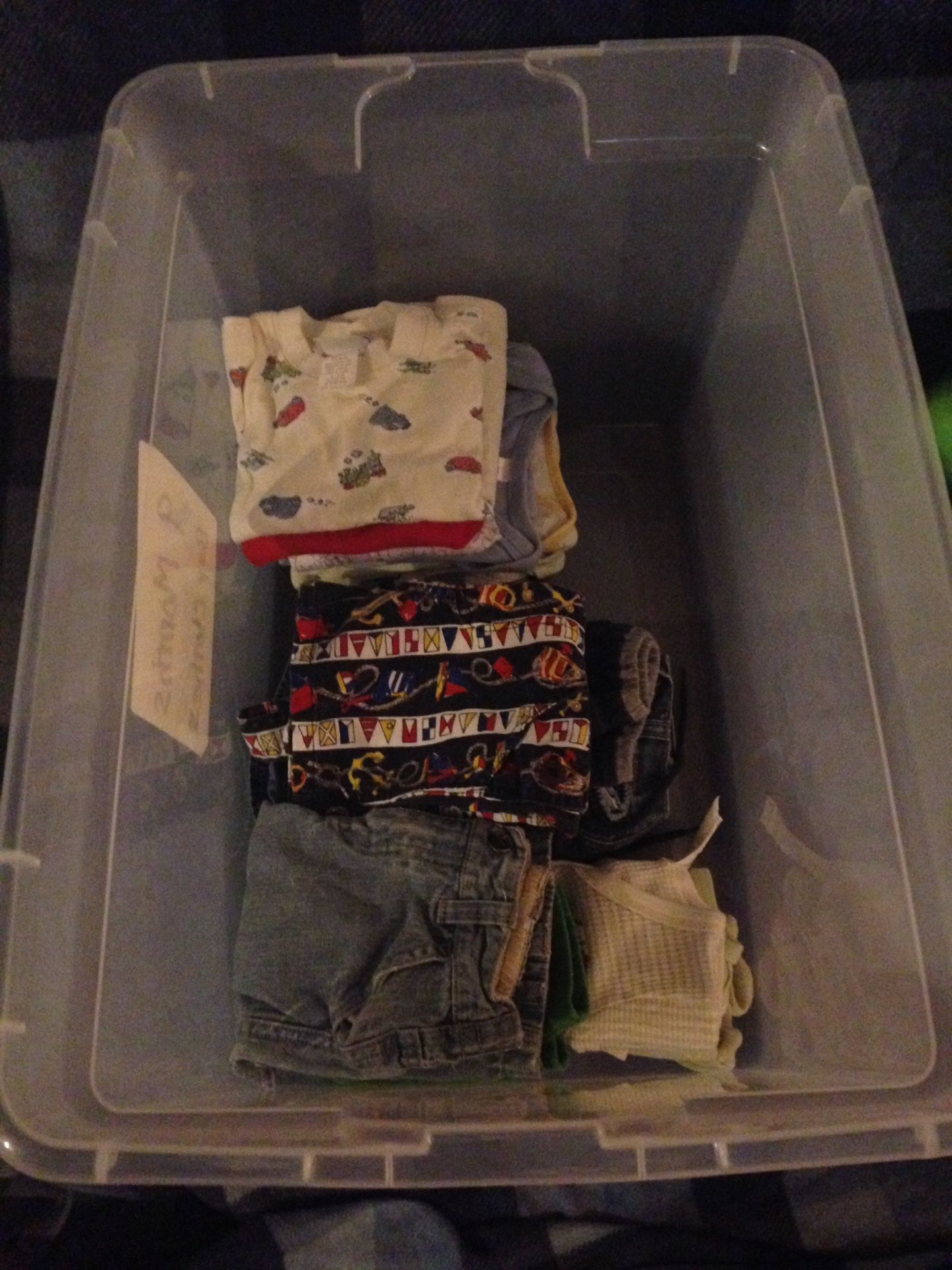 Tote of 9 month boy clothes