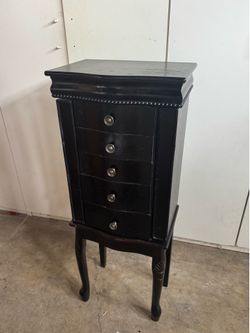 Black Wooden Jewelry Armoire with Mirror & Drawers – Jewelry Organizer Cabinet