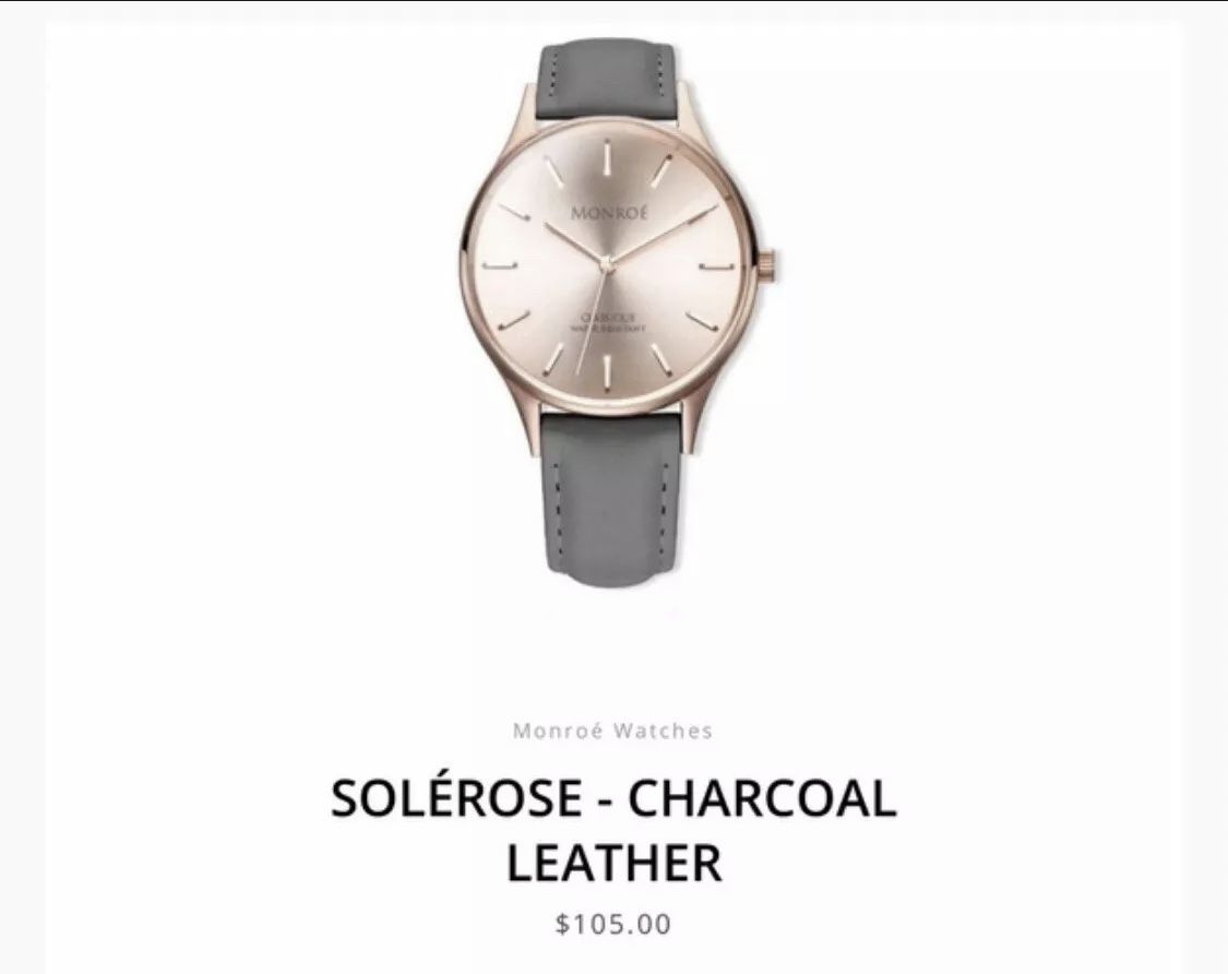 Maestro Monroe Classique Watch in Sunburst Solerose Gray Leather Water Resistant