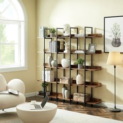 5 Tier Large Organizer Shelves Fashion Bedroom Metal Frame Bookcase Vintage Storage Office Shelf