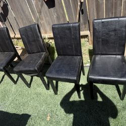 Set of 4 Black Leather Dining Chairs