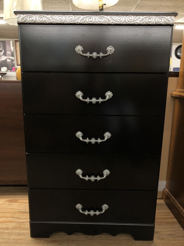 New Clearance Black And Silver 5 Drawer Chest For Sale In Fort