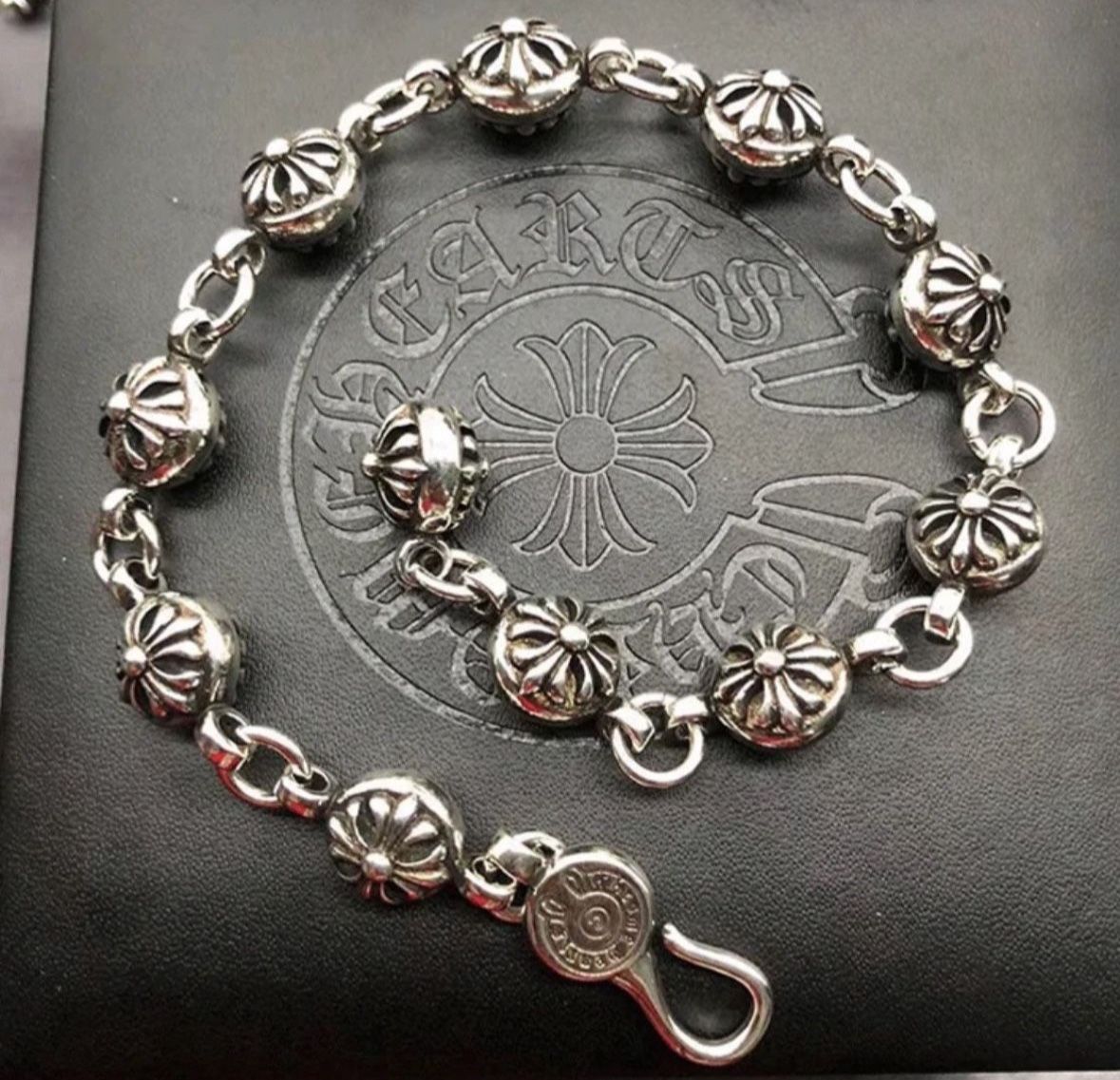 Chrome Hearts Style Silver Plated Bracelet, Approximately 20 cm