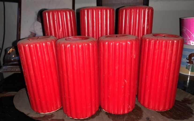 7 tall red ribbed Pillar Candles