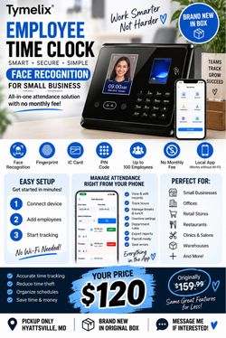 Employee Time Clock | Face + Fingerprint | No Monthly Fee | NEW