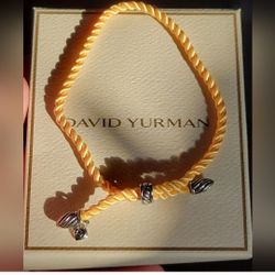 David Yurman Silk Cord Bracelet .925 Silver Charm DY like NEW Orange 