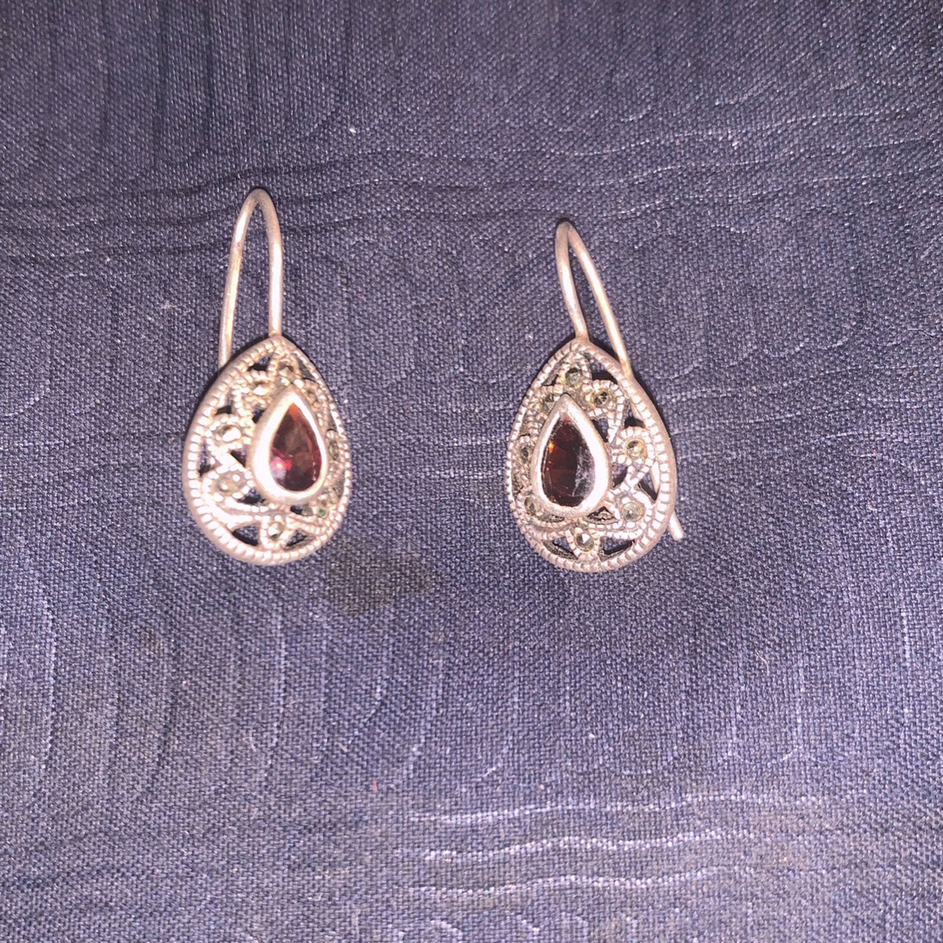 Vintage Silver Earrings Ruby &diamond 925