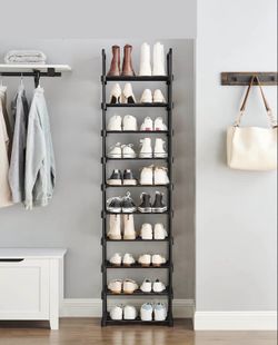 10 Tier LIGHTWEIGHT Shoe Rack Shelves Storage Organizer for Space Saving Corner Entryway Size Length 17", Width 11", Height 69" New Condition