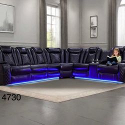 New Black Leather Power Recliner Couch Set