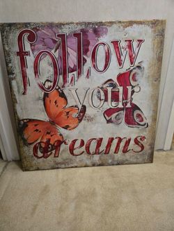 Large 36x36 Canvas Wall Art - "Follow Your Dreams" Butterfly Decor