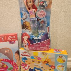Disney Princess Ariel Shimmering Song Doll With Swim School Baby Boat With Adjustable Seat And Playdoh Baby Shark 