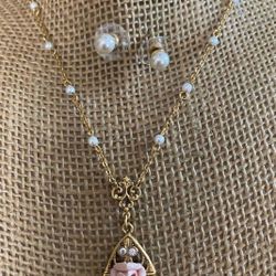 Juego Cadena Aretes Gold Fillet Perlas 