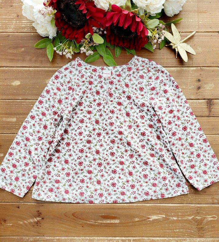 SIZE 8 GYMBOREE RED FLORALS CORDUROY BILLOWY TUNIC