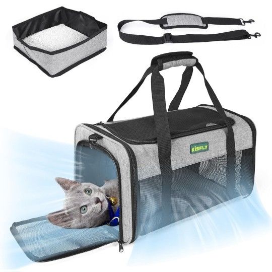 TSA-Approved Soft-Sided Pet Carrier for Cats & Dogs up to 15 lbs, 17"x11"x9.5" Airline-Compliant Travel Bag, Lightweight Home & Portable Cat Dog Carri