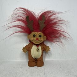 Vintage 1990s Russ Berrie My Lucky Troll Doll - Rudolph the Red-Nosed Reindeer