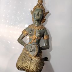 Vintage Asian Gilt Bronze Teppanom kneeling Thai Sacred Angel