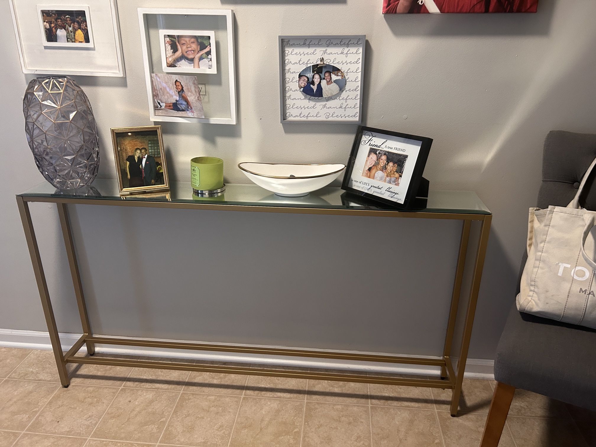 Glass Console Table with Gold Frame