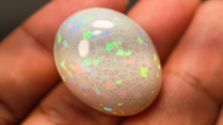 Natural White Opal 40.52 Ct Oval Cabochon Loose Gemstone Certified Play of Color