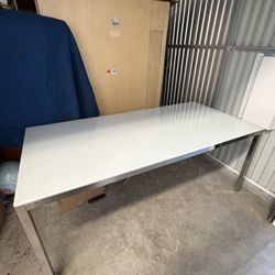 Room & Board White Glass Stainless Steel Parsons Dining Table