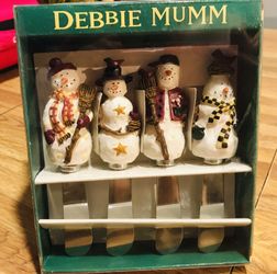 Debbie Mumm NEW Snowman Spreaders 90's, Cheese Knives Set NIP
