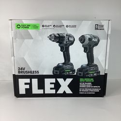 *NEW* FLEX 24V Brushless Cordless 2-Tool Combo Kit: Drill + Impact Driver with (2) 2.5Ah Batteries, Charger, & Bag.