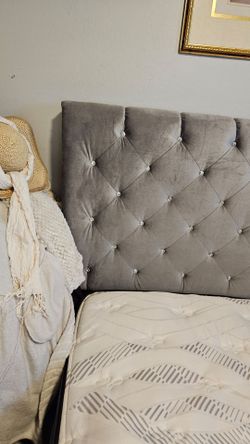 Full size bed  top and bottom with frame and grey headboard